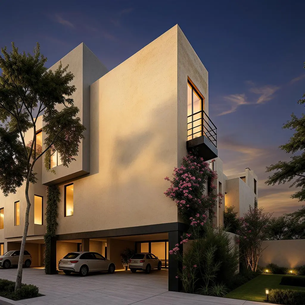 Render exterior de Casa Árbol, prototipo de 189 m².